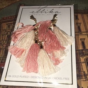 Pink and white fringe dangle earrings
